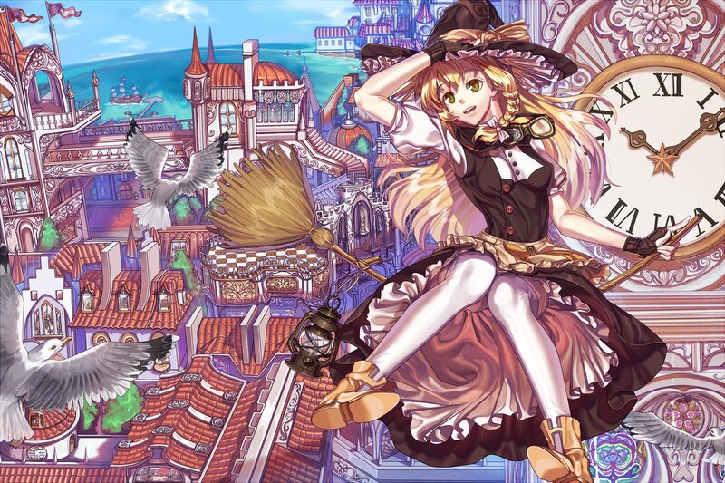Witch on Broomstick — Purple, Whimsical