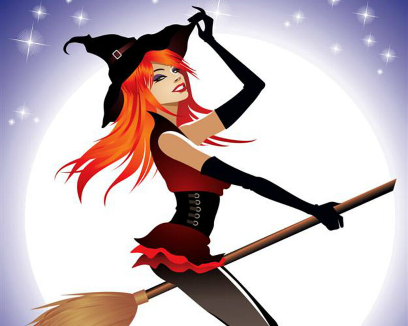 Witch on Broomstick — Red, Magical