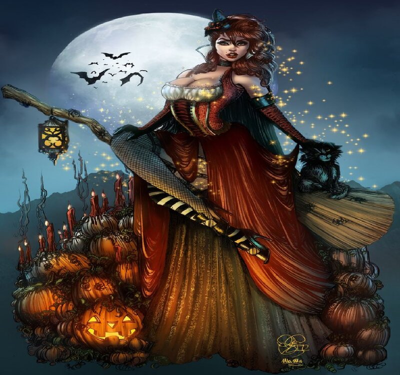 Witch on Broomstick — Red