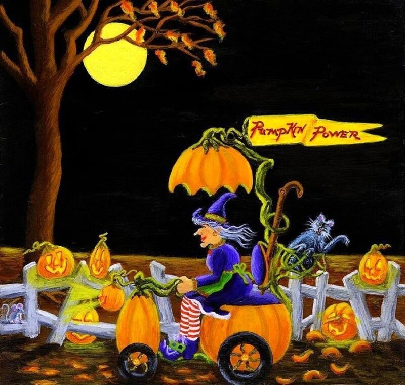 Witch on Pumpkin Cart