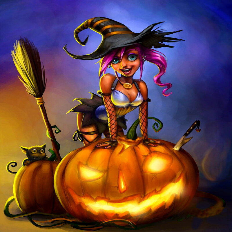 Witch on Pumpkin — Orange