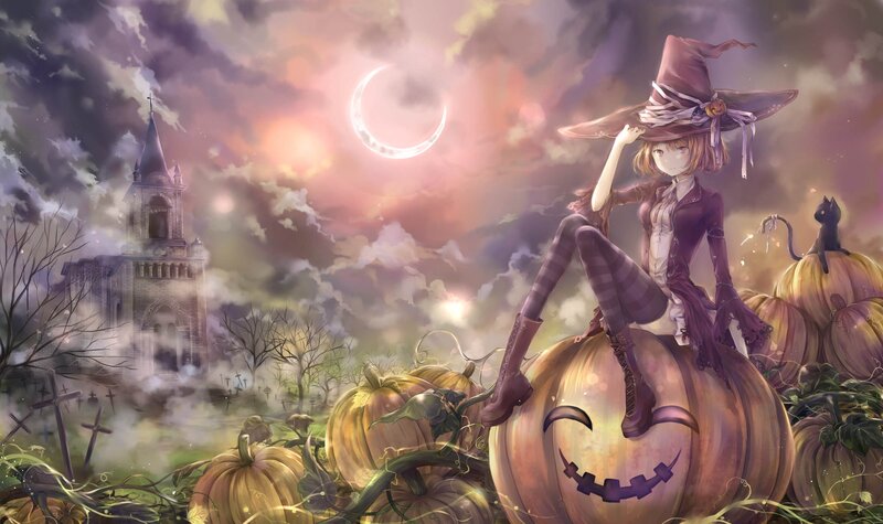 Witch on Pumpkin — Purple, Mysterious