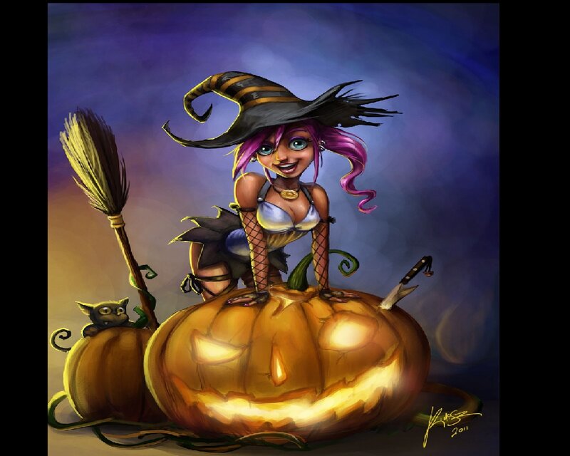 Witch on Pumpkin — Purple