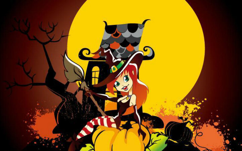 Witch on Pumpkin — Yellow