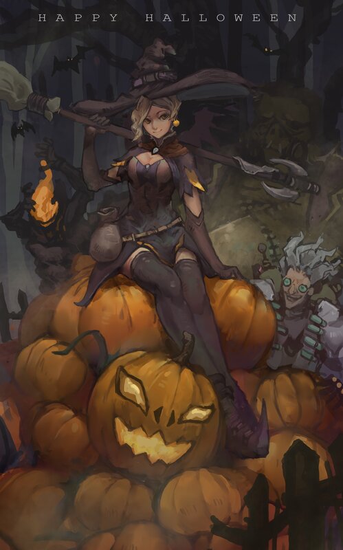 Witch on Pumpkins — Orange