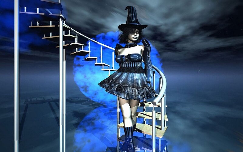Witch on Spiral Staircase — Blue