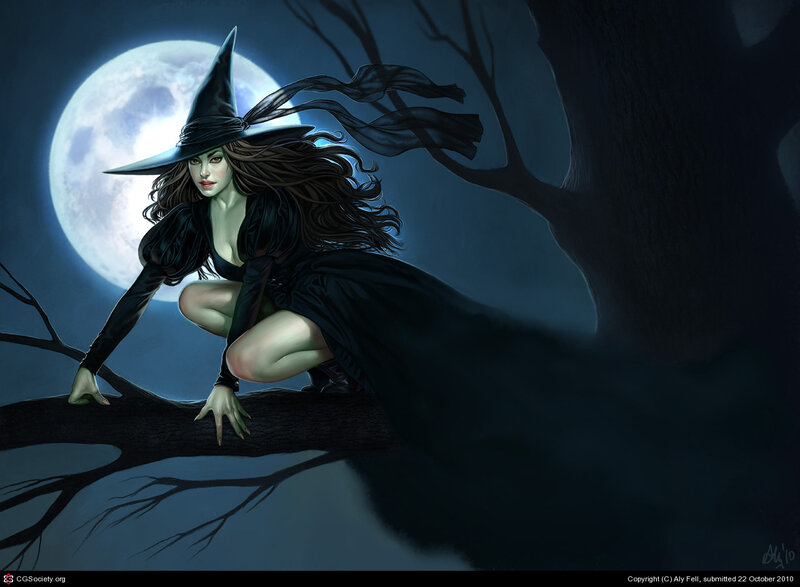 Witch on Tree Branch