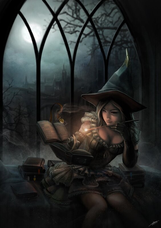 Witch Reading Book — Black, Dramatic