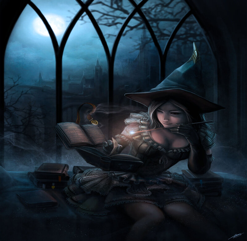 Witch Reading Book — Blue