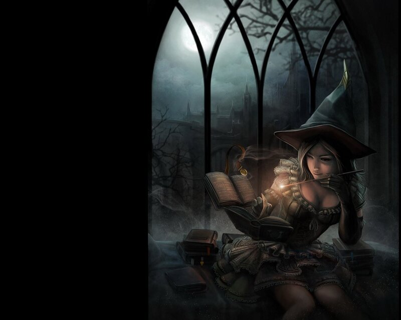 witch reading by moonlight