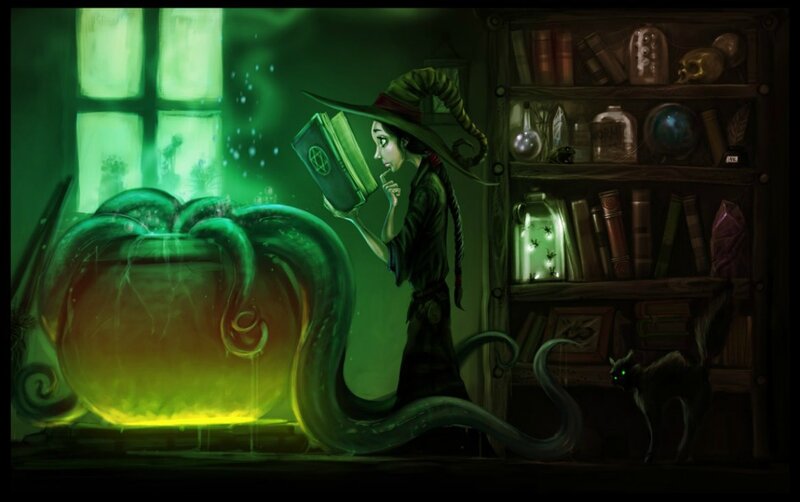 Witch Reading Spellbook — Green