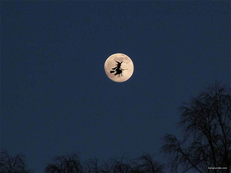 Witch silhouette on full moon
