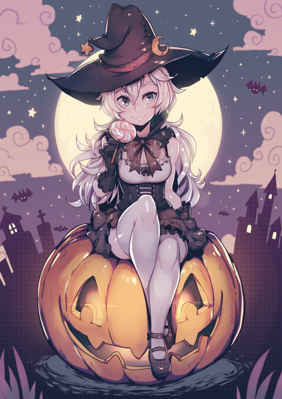 Witch Sitting on Pumpkin — Purple, Festive