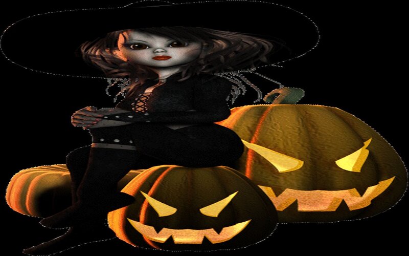 Witch Sitting on Pumpkins — Black