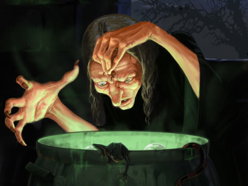 Witch Stirring Cauldron — Green