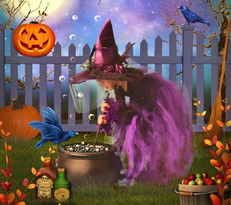 Witch Stirring Cauldron — Purple