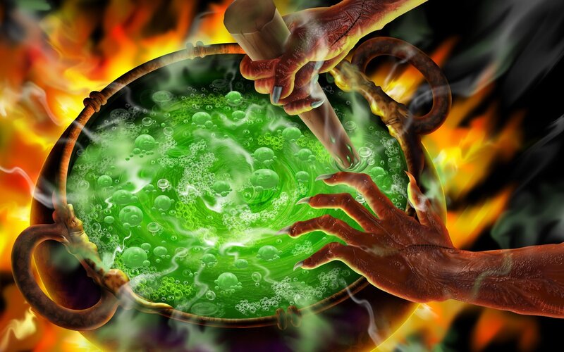 Witch stirring green potion