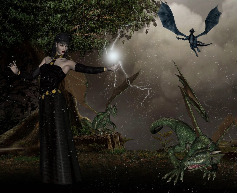 Witch summoning dragons