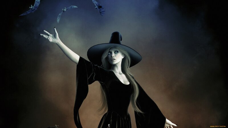 witch with bats flying