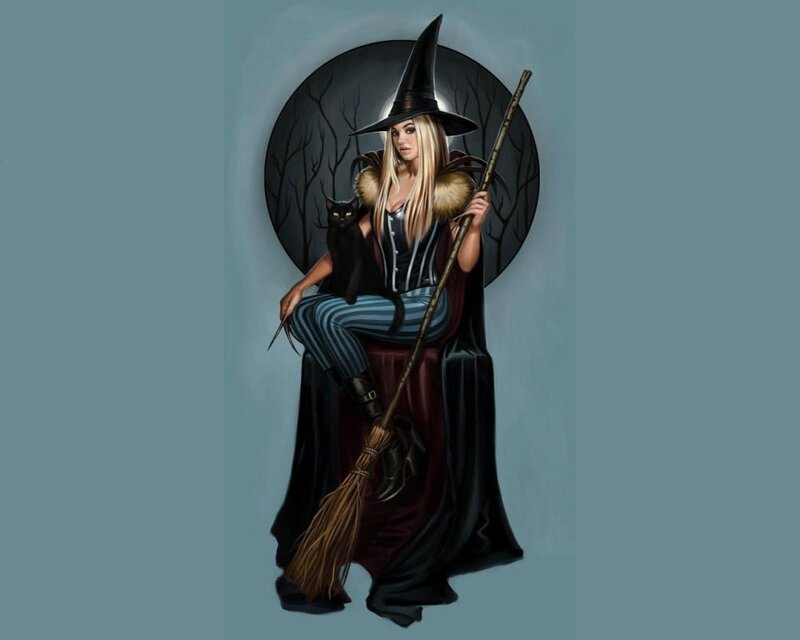 Witch with Black Cat — Blue