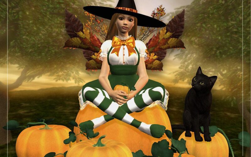 Witch with Black Cat — Green