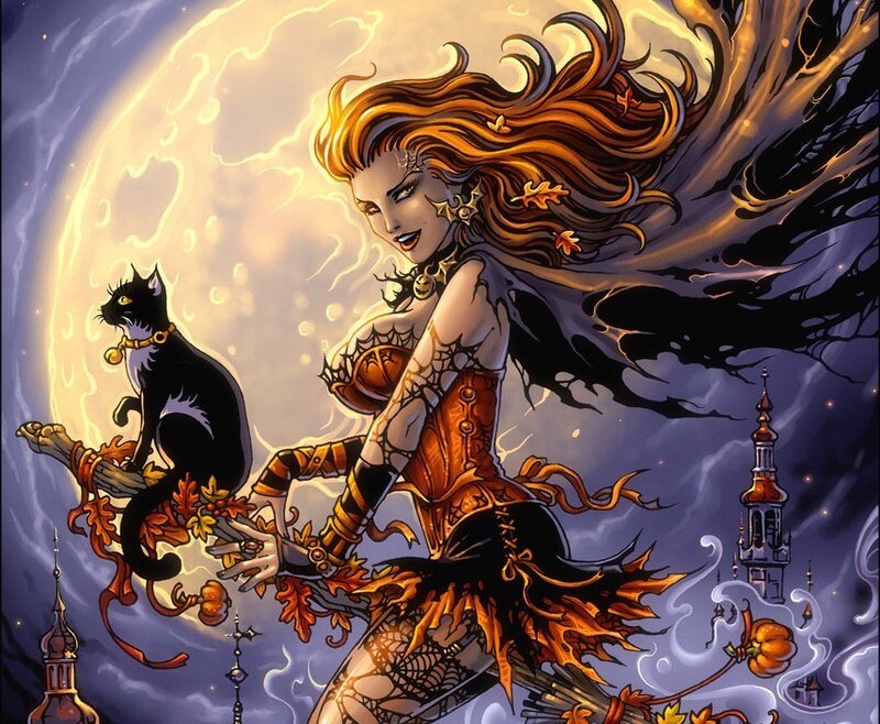 Witch with Black Cat — Orange