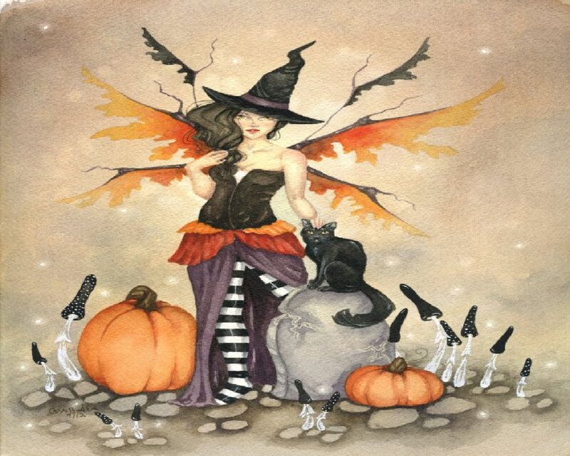 Witch with Black Cat — Orange, Whimsical