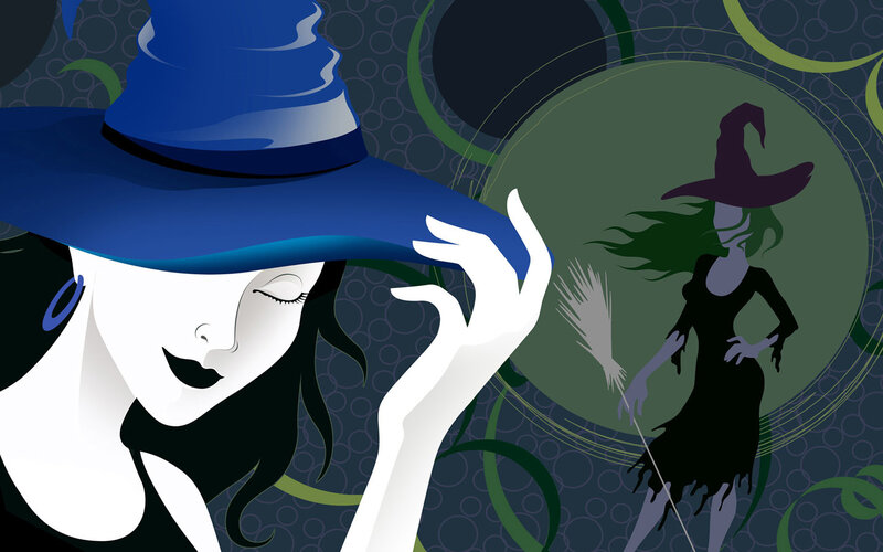witch with blue hat