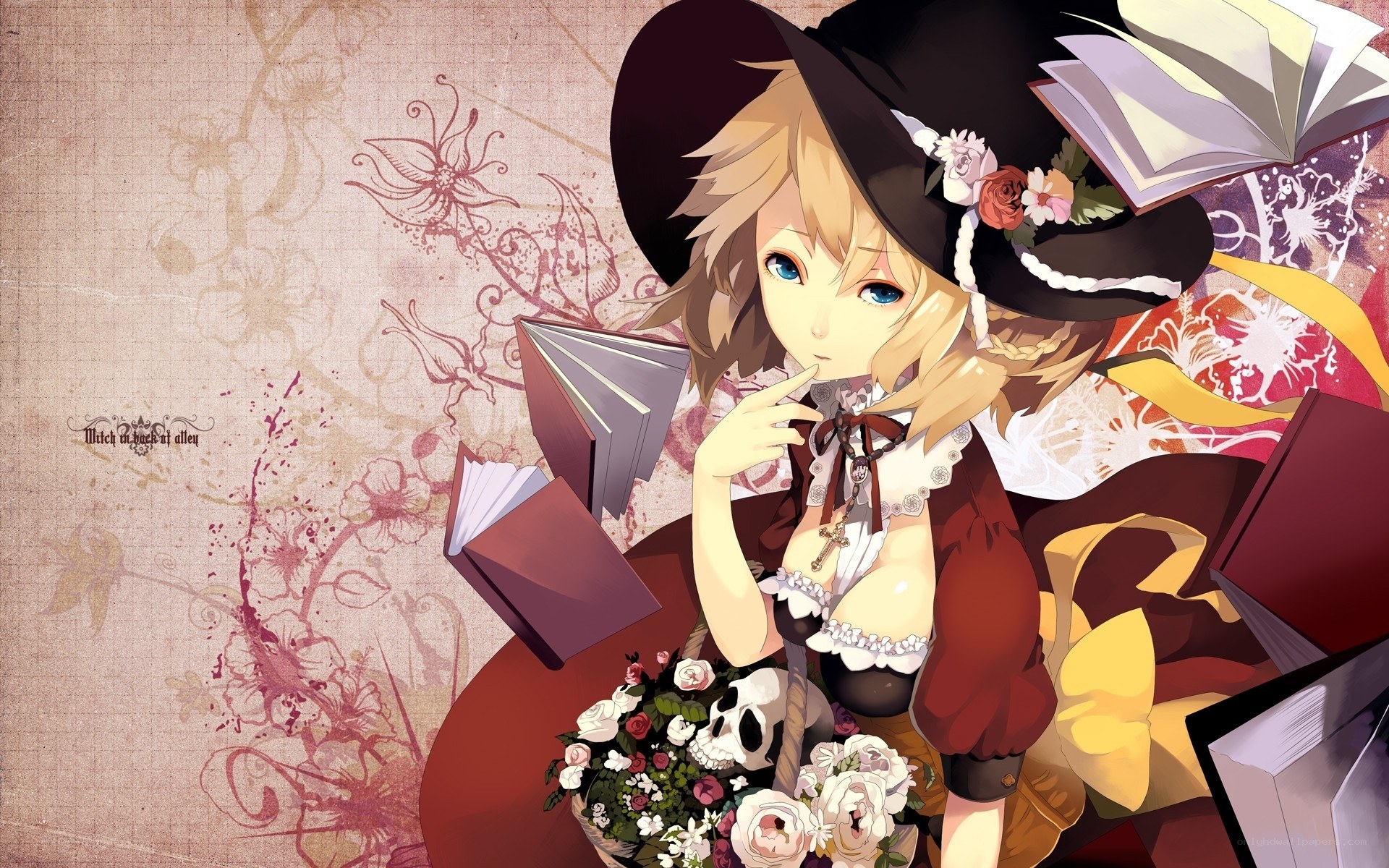 witch with books and flowers