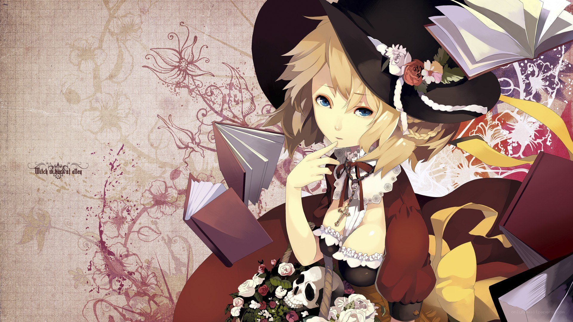 witch with books and skull