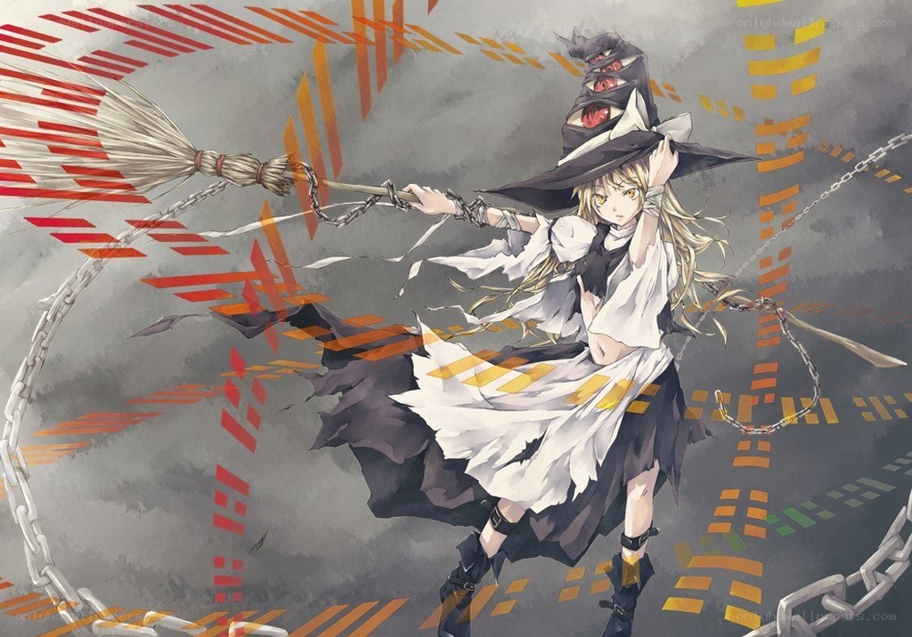 witch with broom and chains