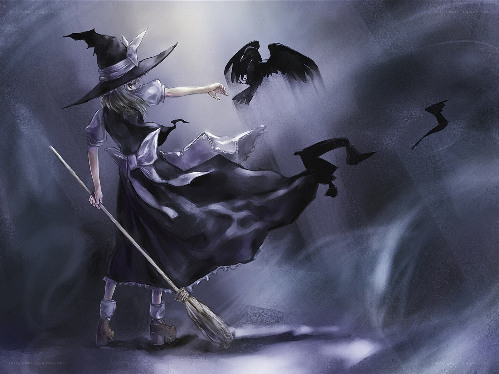 witch with broom and crow
