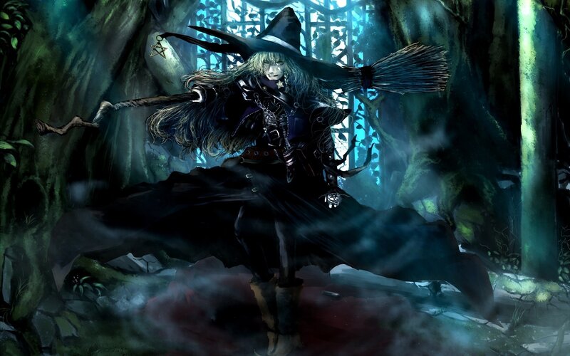 Witch with Broomstick — Black, Dark