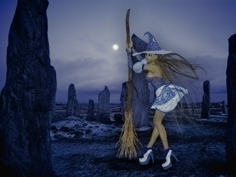 Witch with Broomstick — Blue, Dramatic