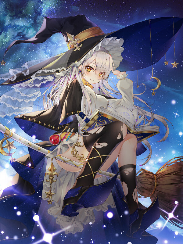 Witch with Broomstick — Blue, Magical