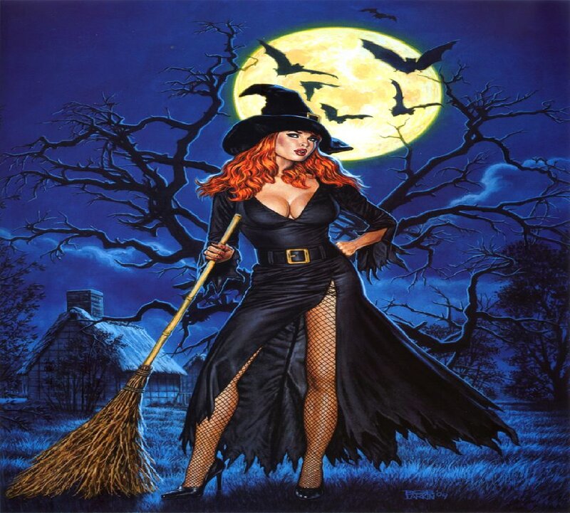 Witch with Broomstick — Blue