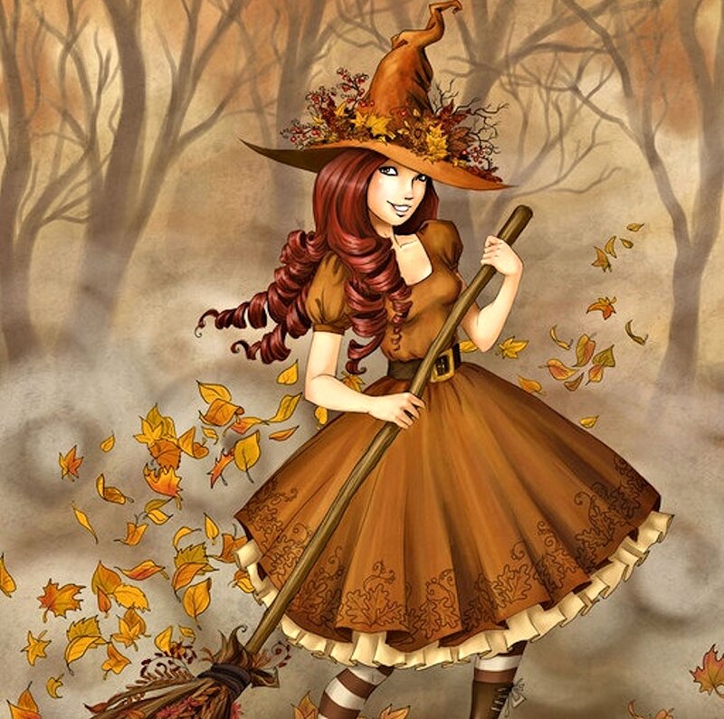 Witch with Broomstick — Brown