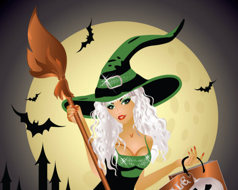 Witch with Broomstick — Green