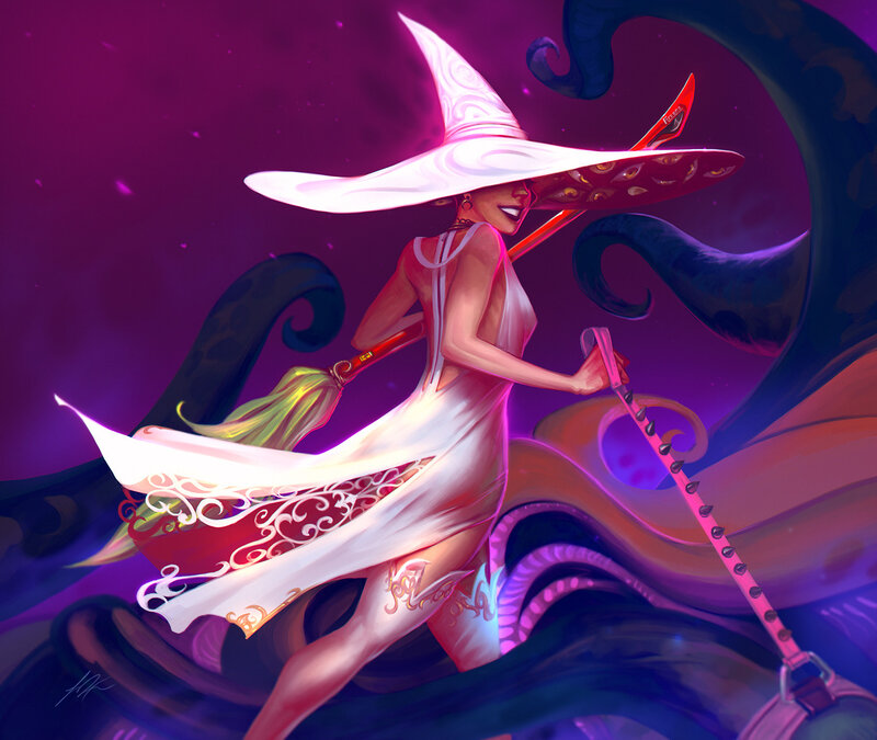 Witch with Broomstick — Purple, Dramatic