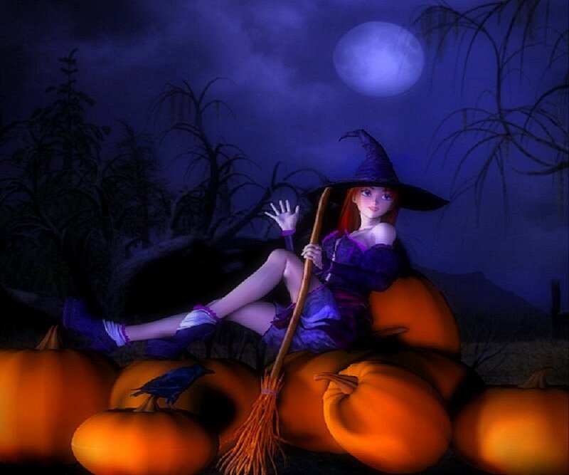 Witch with Broomstick — Purple