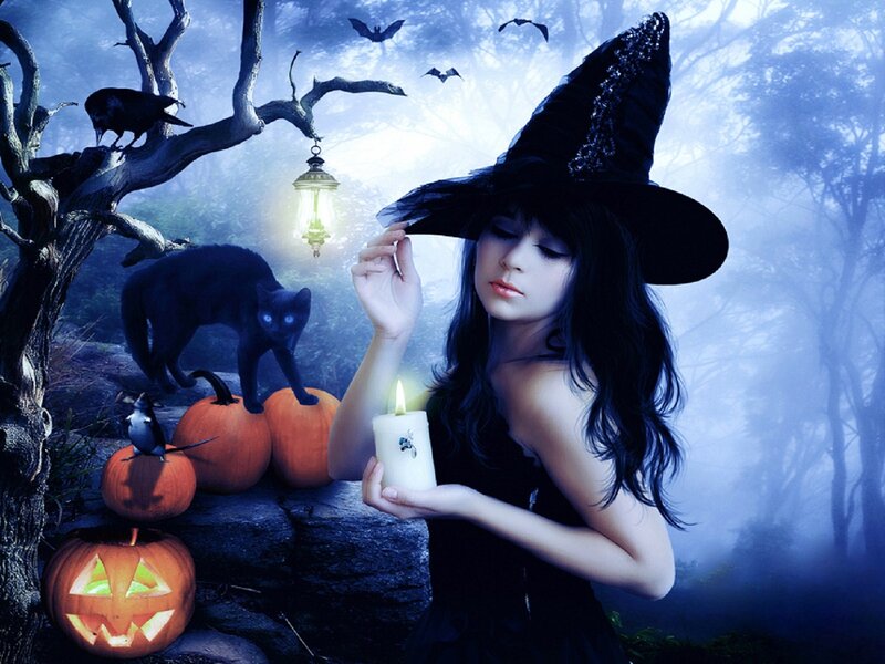 Witch with Candle — Blue