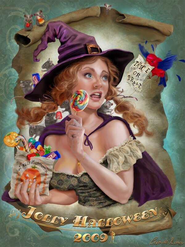 Witch with candy and mice