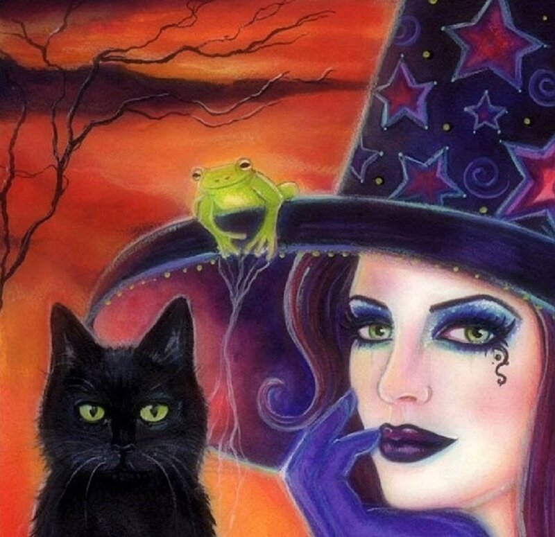 Witch with Cat and Frog