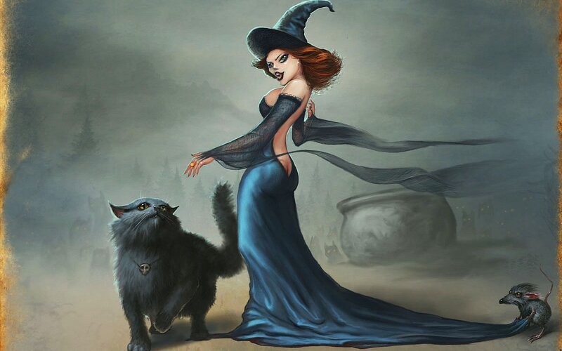 Witch with Cat and Mouse