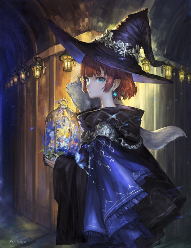 Witch with Cat — Blue, Dramatic