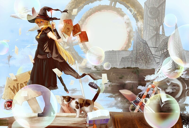 Witch with Cat — Blue, Whimsical