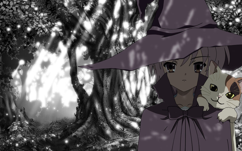 witch with cat in forest