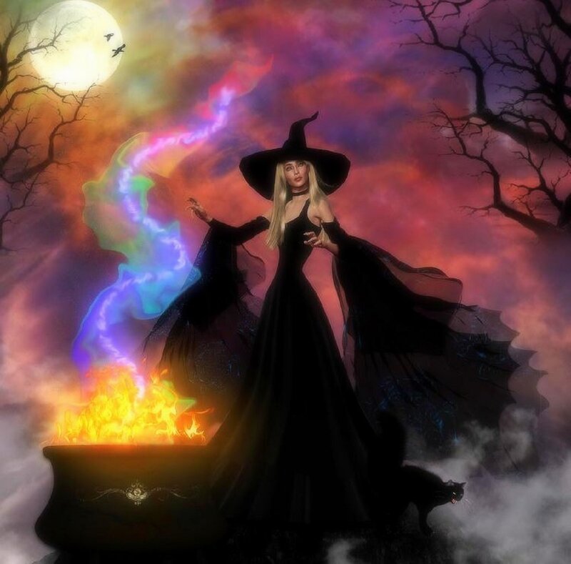Witch with Cauldron — Black, Dramatic, Night