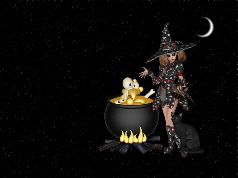 Witch with Cauldron — Black, Spooky