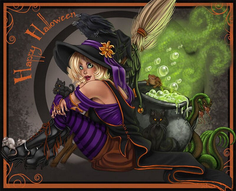 Witch with Cauldron — Purple, Spooky